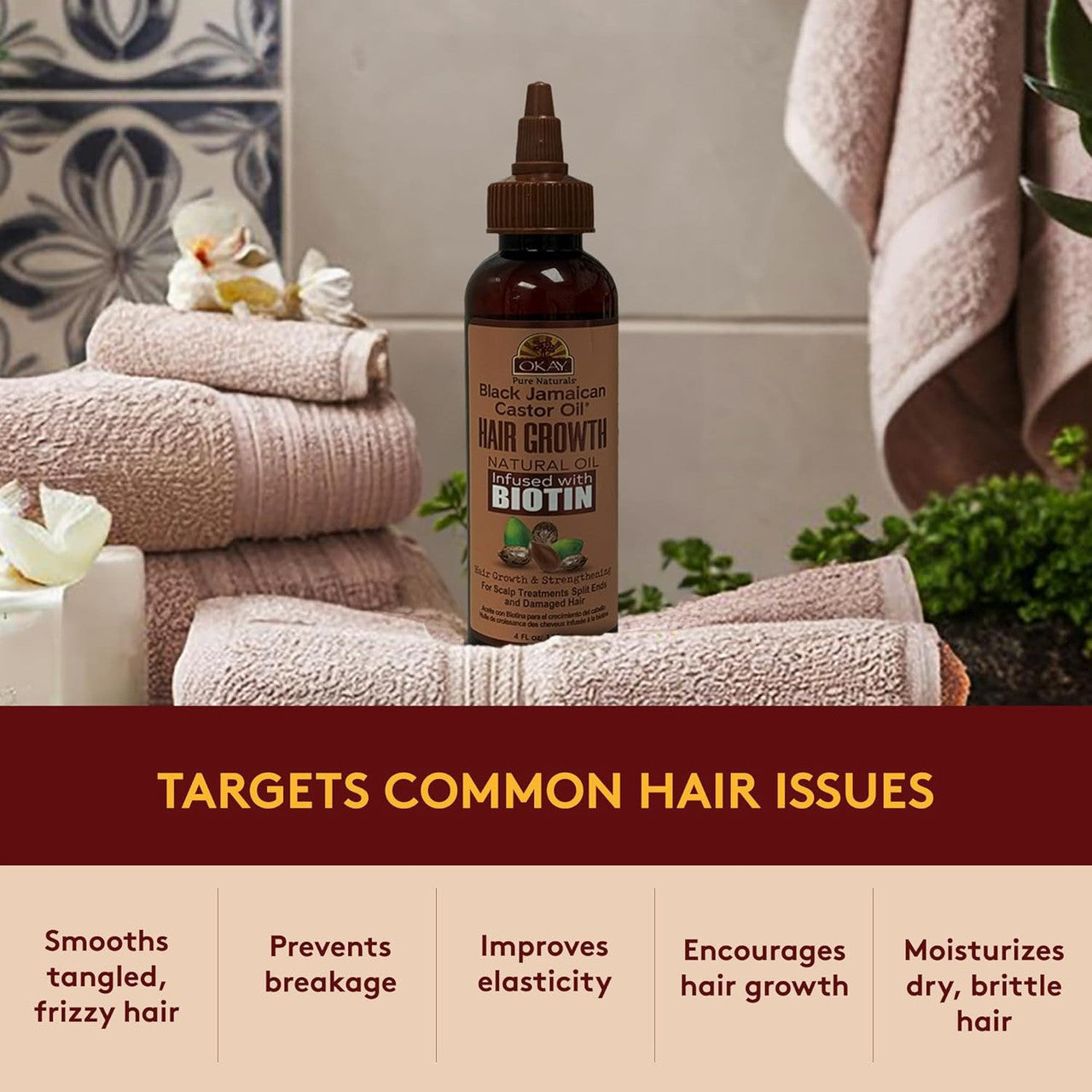 OKAY Pure Naturals Black Jamaican Castor Oil with Biotin - 4 oz / 118 ml