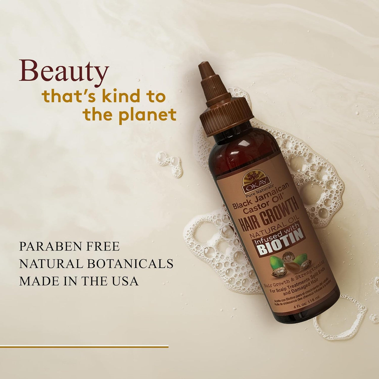 OKAY Pure Naturals Black Jamaican Castor Oil with Biotin - 4 oz / 118 ml