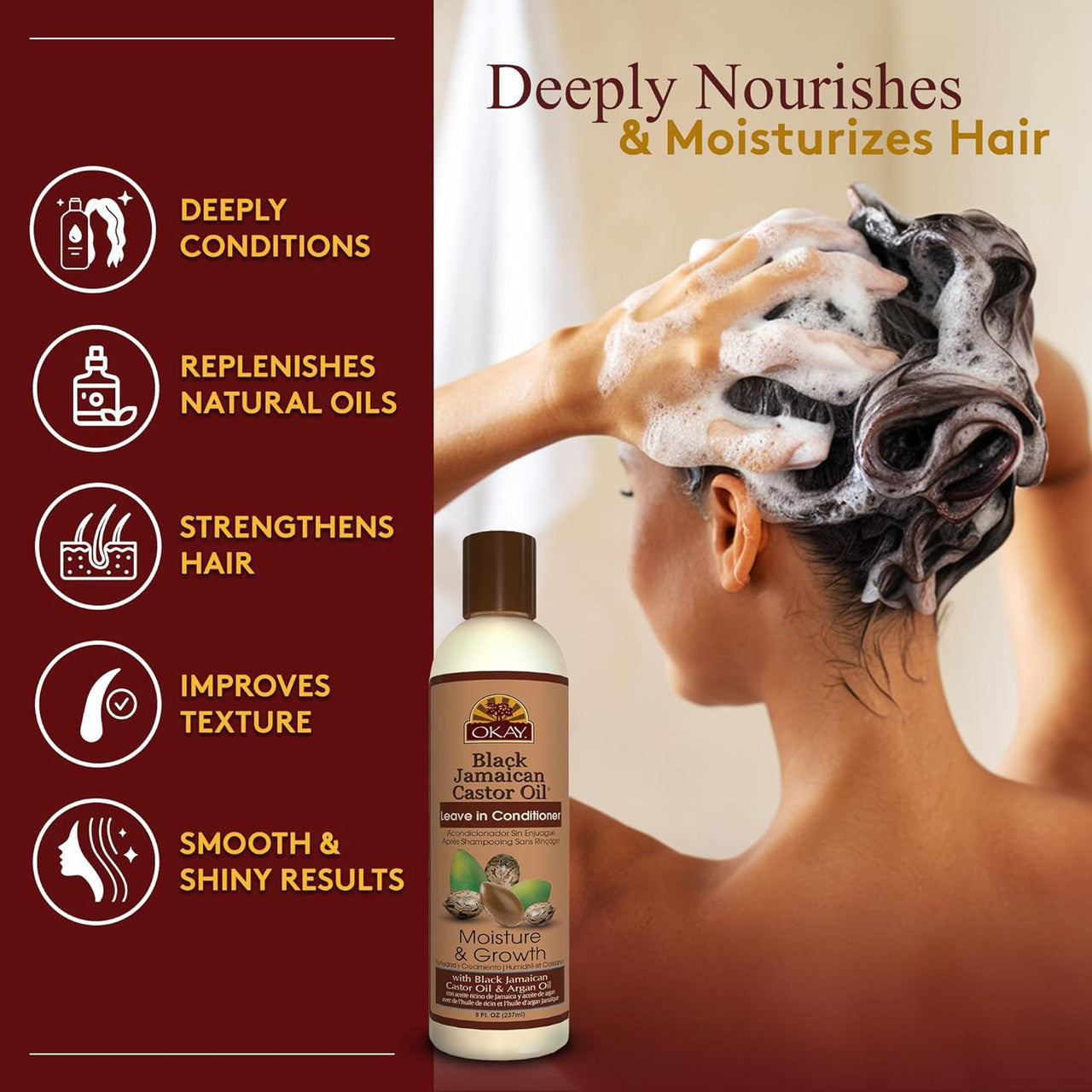 OKAY Black Jamaican Castor Oil Leave in Conditioner - 8 oz / 237 ml