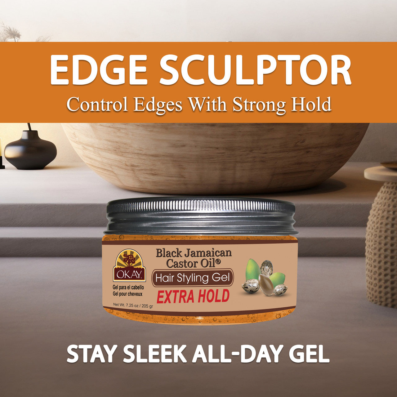 OKAY Extra Hold Black Jamaican Castor Oil Hair Styling Gel - 7.25 oz / 214 ml