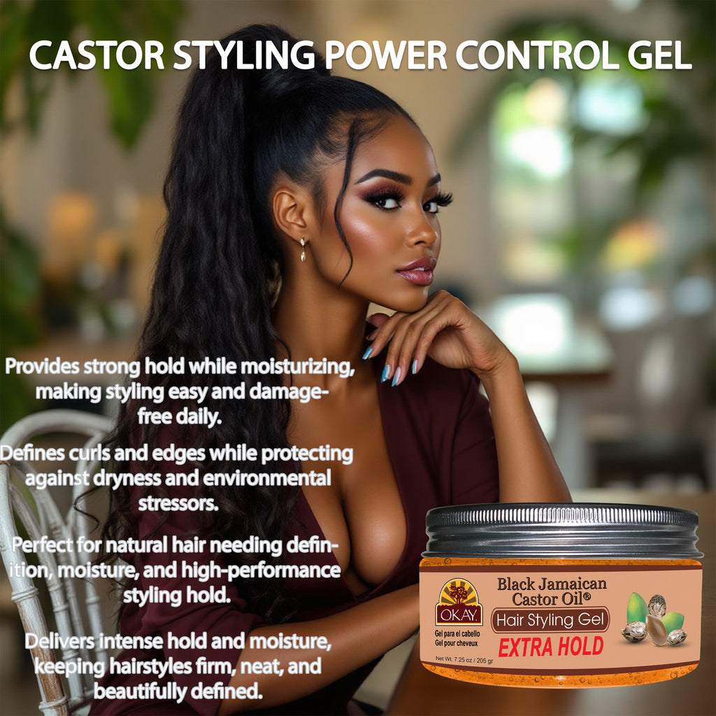 OKAY Extra Hold Black Jamaican Castor Oil Hair Styling Gel - 7.25 oz / 214 ml