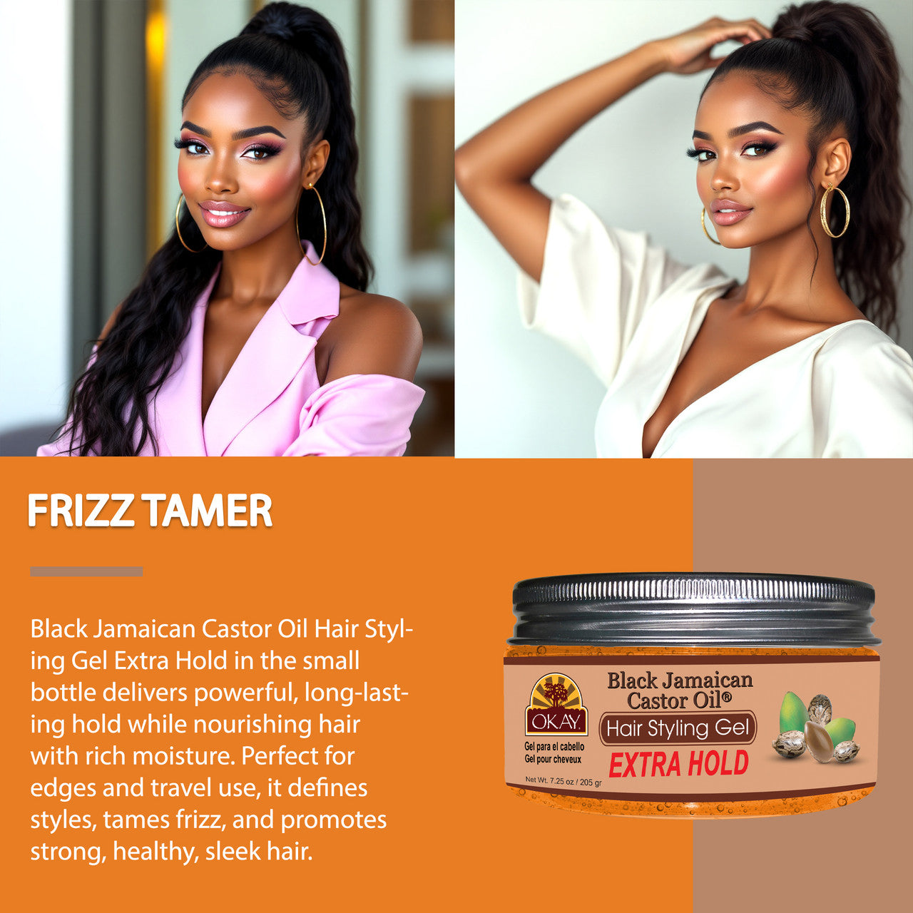 OKAY Extra Hold Black Jamaican Castor Oil Hair Styling Gel - 7.25 oz / 214 ml