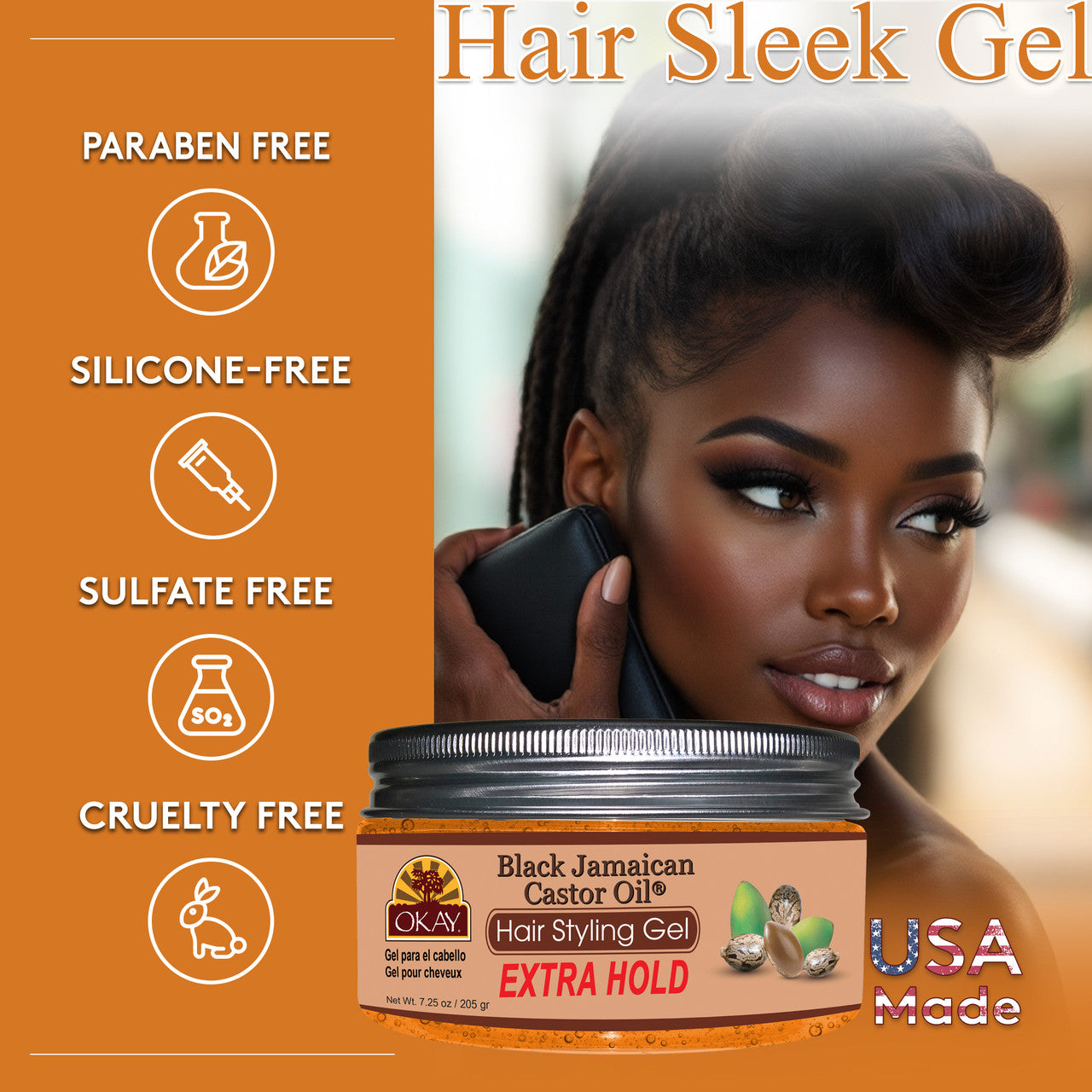 OKAY Extra Hold Black Jamaican Castor Oil Hair Styling Gel - 7.25 oz / 214 ml