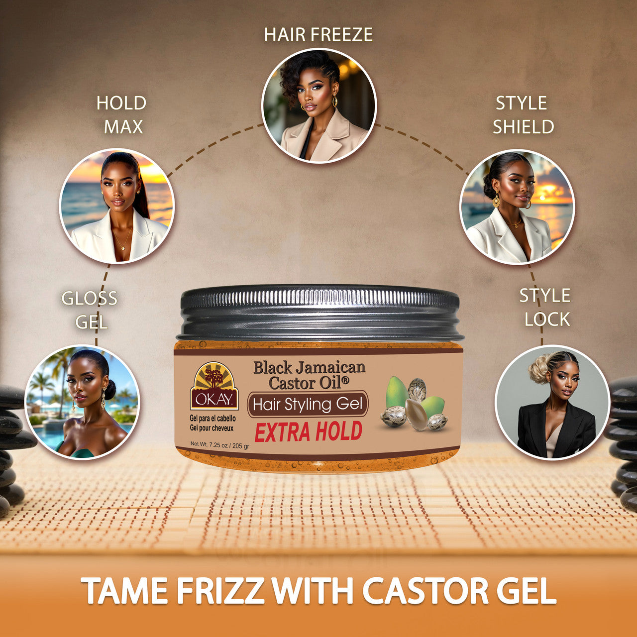 OKAY Extra Hold Black Jamaican Castor Oil Hair Styling Gel - 7.25 oz / 214 ml